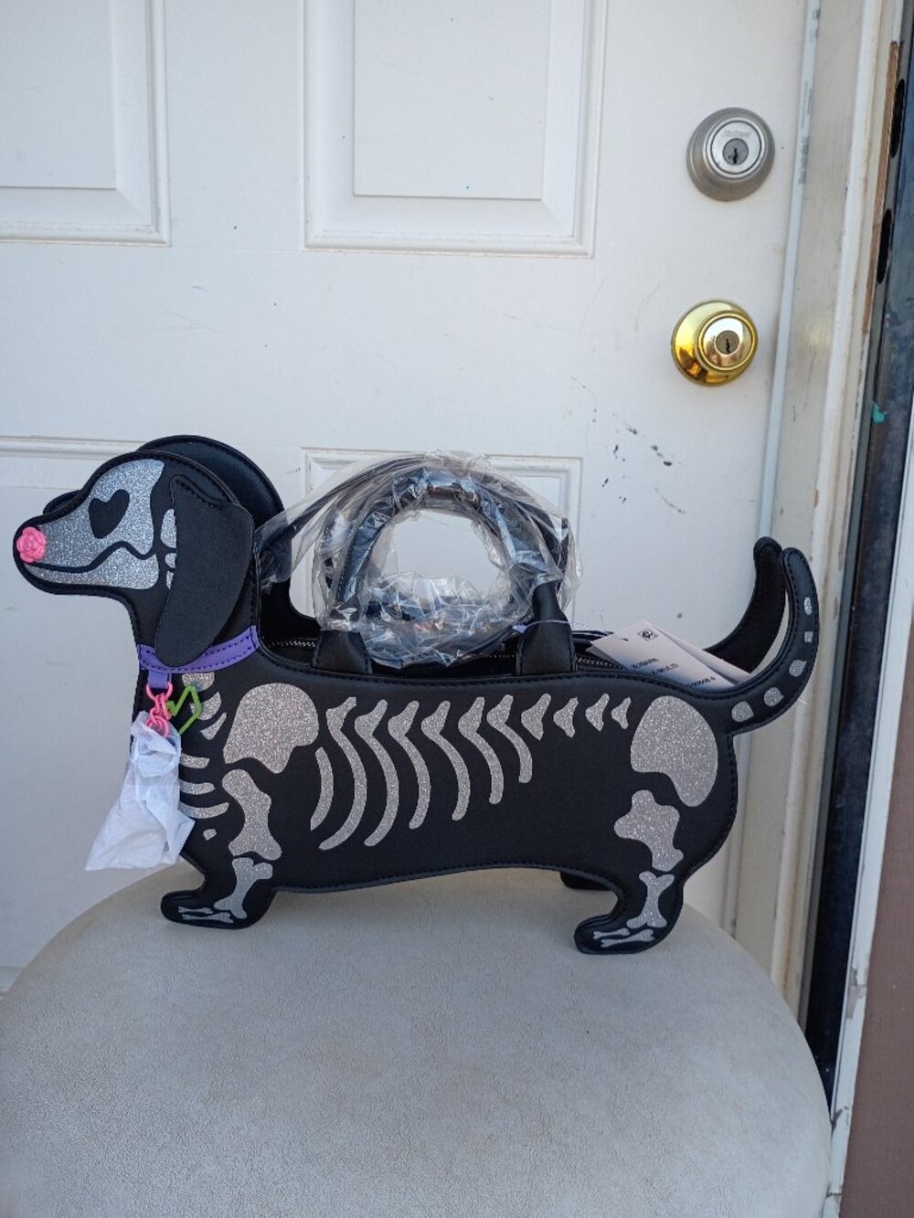 Betsey Johnson Bone to Be Wild Skeleton Dachshund Bag NWT